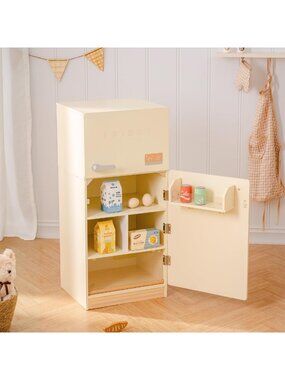 Wooden Play Kitchen Refrigerator Set with Accessories & Play Food for Kids 3